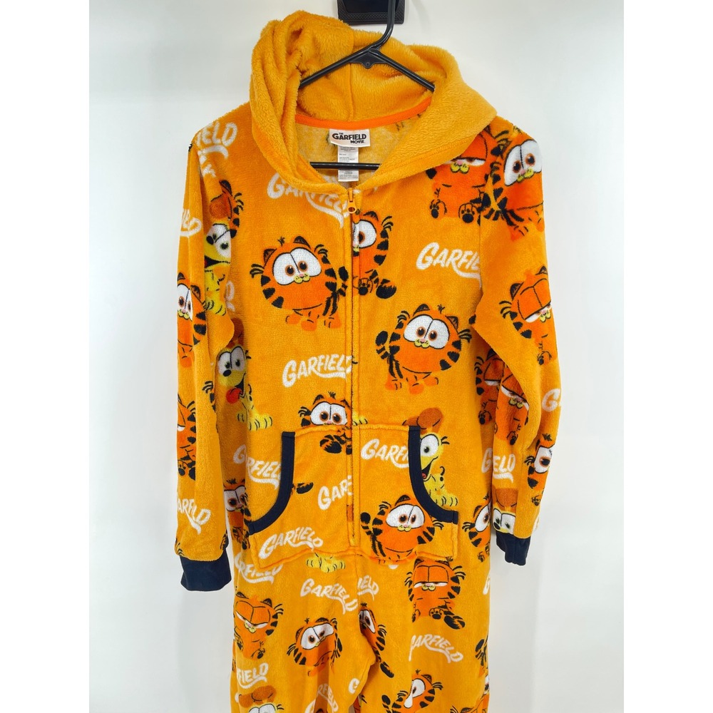The Garfield Movie Women Orange Plush Fleece Hooded Union Suit Sleepwear Medium